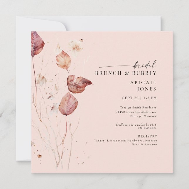Square Blush Bridal Brunch & Bubbly Shower Invitation (Front)