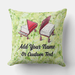 Square Book-to-Piano Design Lime Cream Painterly Cushion