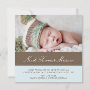 Square Brown & Blue Birth Announcement