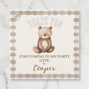 Square Brown Our Little Bear Birthday Favour Tags