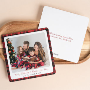 Square Buffalo Plaid Family Photo Christmas Card