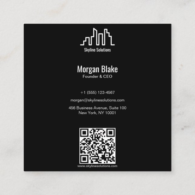 Square Business Card with Minimalist Dark Design (Back)