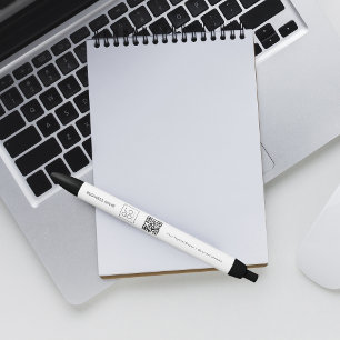 Square Business Logo QR Code & Text Promotional Black Ink Pen