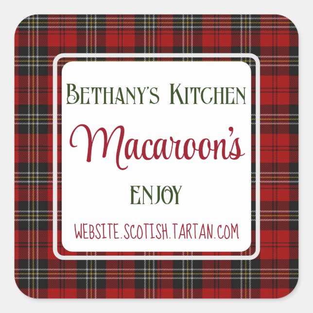 Square Business Stickers Bethany's Kitchen Tartan (Front)