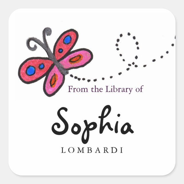 Square Butterfly Bookplates Square Sticker (Front)