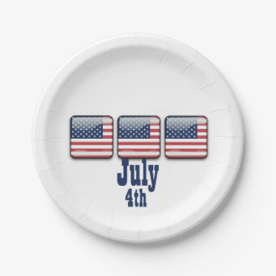 Square Button with USA Flag, July 4th Paper Plates