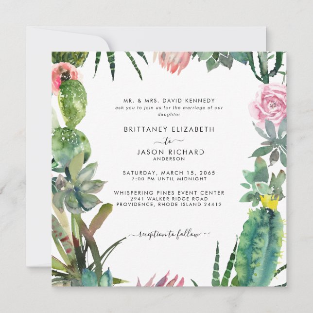 Square Cactus Bride Parents Wedding Invitation (Front)