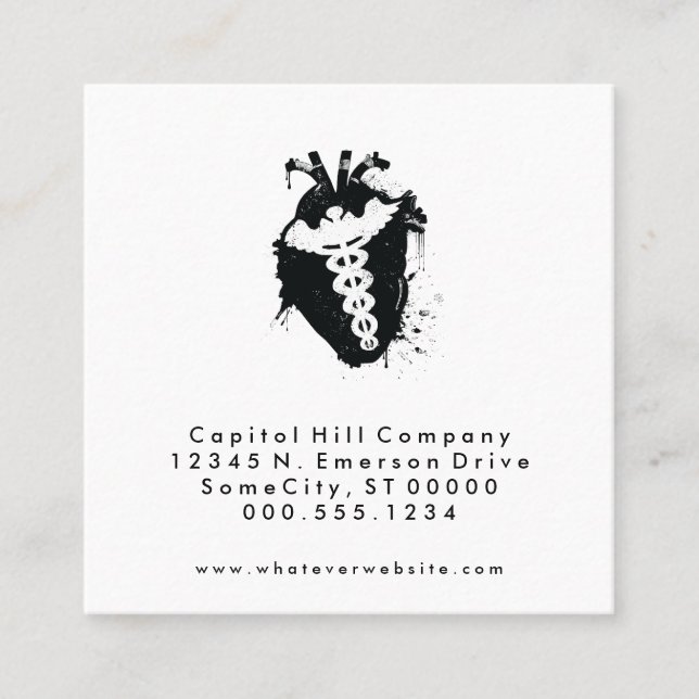 square caduceus heart appointment reminder card (Front)