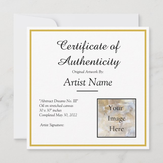 Square Certificate of Authenticity Art Photo  Invitation (Front)