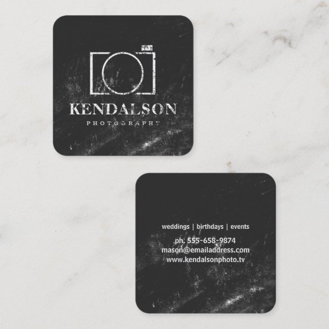 Square Chalkboard Photography Business Card (Front/Back)