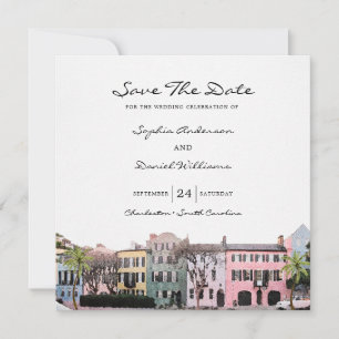 Square Charleston Rainbow Row Save The Date Invitation