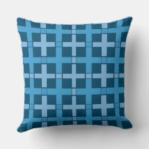 Square Check Pattern Blue Teal Cushion