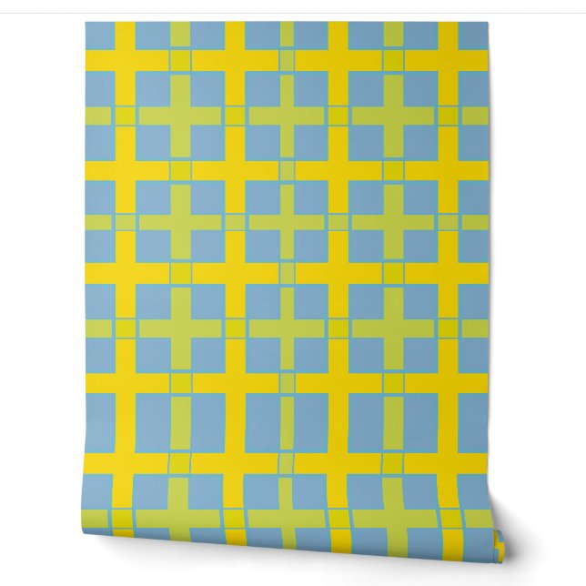 Square Check Pattern Blue Yellow Green  Wallpaper (Unrolling)