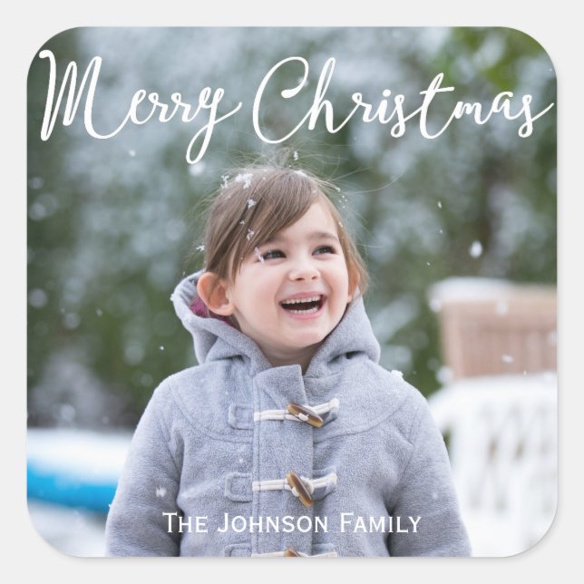 Square Christmas Greetings Stickers Add Photo (Front)