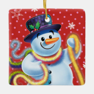 Square Christmas tree decoration Snowman & tinsel.