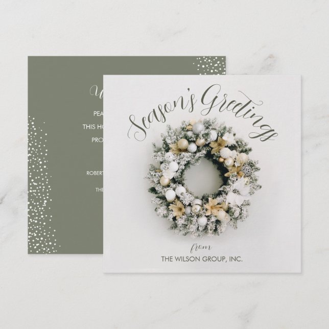 Square Christmas Wreath Business Holiday Card (Front/Back)