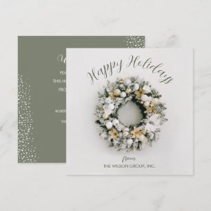 Square Christmas Wreath Business Holiday Card