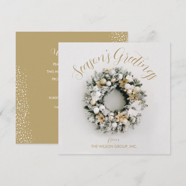 Square Christmas Wreath Business Holiday Card (Front/Back)