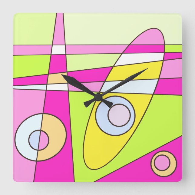 Square Clock Abstract Surfing Bubblegum (Front)