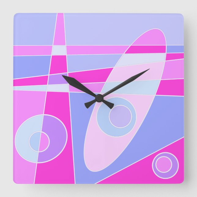 Square Clock Abstract Surfing Hot Purple Pink (Front)