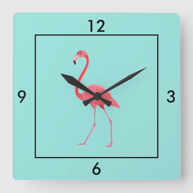 Square Clock-Flamingo Square Wall Clock (Front)
