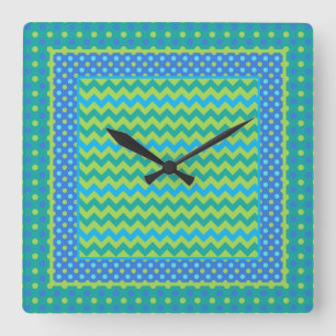 Square Clock: Mix'n'Match Chevrons and Polka Dots Wall Clock