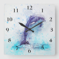 Square clock with a Beautiful dolphin
