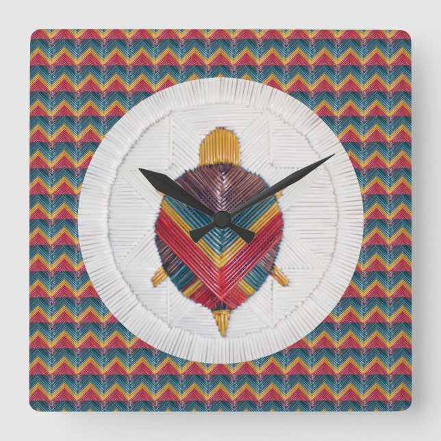 Square Clock with Turtle Star Chevron Design (Front)