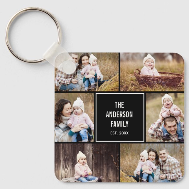 Square Collage Editable Colour Photo Keychain (Front)