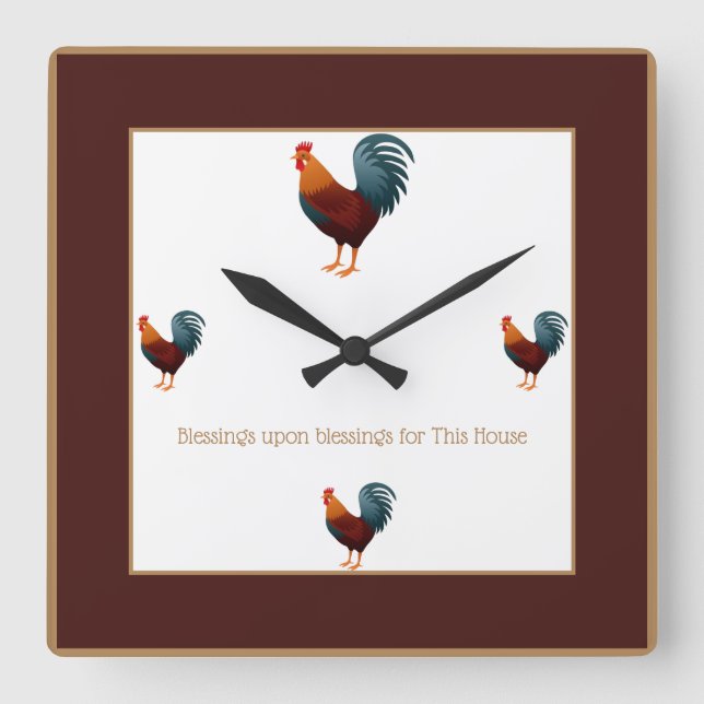 Square Colourful Chicken Clock-Blessings Upon Square Wall Clock (Front)