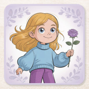 Square Comic Girl Lavender Coaster Set