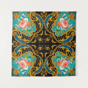 Square composition with pink and orange flowers 1 tapestry