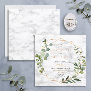 Square Copper Geometric Eucalyptus Marble Wedding Invitation
