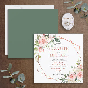 Square Copper Geometric Floral Eucalyptus Wedding Invitation