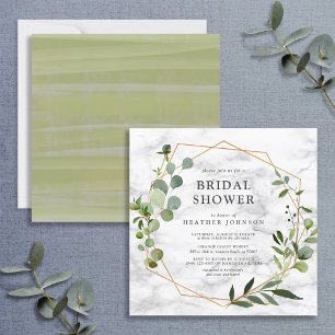 Square Copper Geometric Marble Eucalyptus Shower Invitation