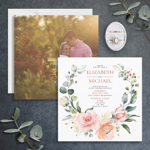 Square Copper Peach Pink Floral Wreath Photo Invitation