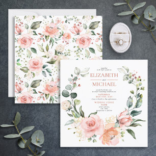 Square Copper Peach Pink Floral Wreath Wedding Invitation