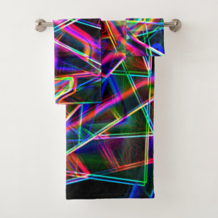 Square corners and neon colourful spots bath towel set