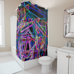 Square corners and neon colourful spots shower curtain