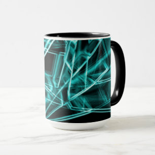 Square corners and 'neon' cyan or sky blue spots mug