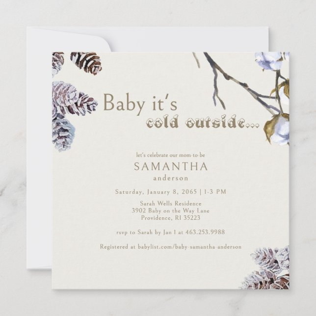 Square Cream Neutral Baby It's Cold Outside Shower Invitation (Front)