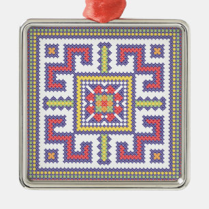 Square cross-stitch pattern metal tree decoration