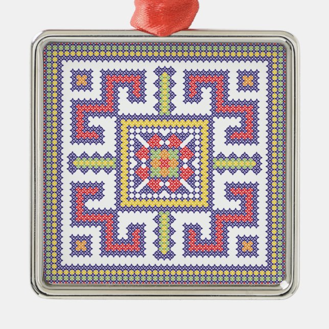 Square cross-stitch pattern metal tree decoration (Front)