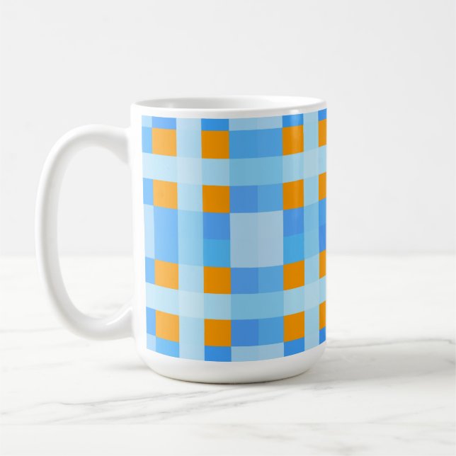 Square Crosses Check 10 Blue Orange  Coffee Mug (Left)