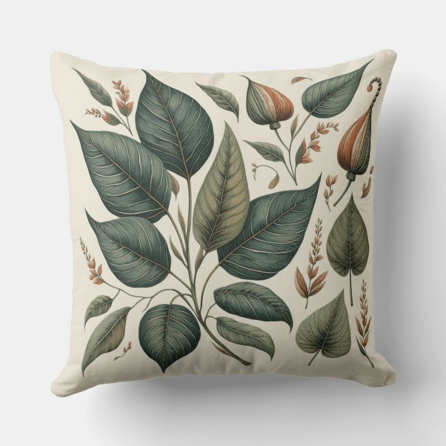 square cushion printed with leaves (Back)