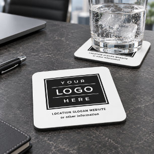 Square Custom Black Business Logo Company Branded Coaster