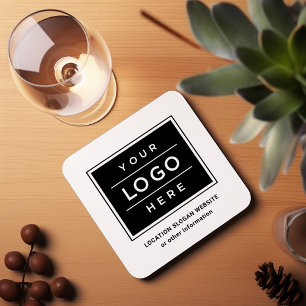 Square Custom Black Business Logo Company Branded Coaster