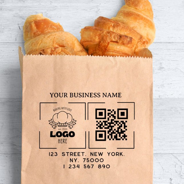 Square Custom Business Logo Qr Code & Address  Rubber Stamp (Creator Uploaded)