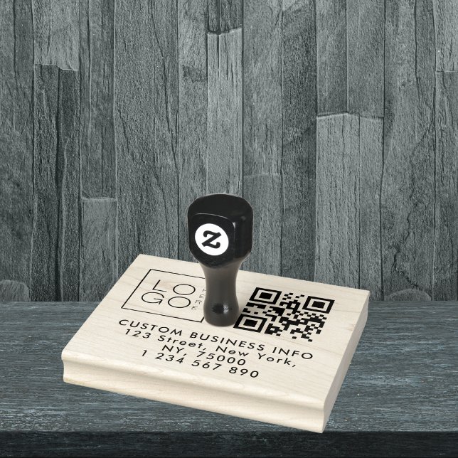 Square Custom Business Logo Qr Code & Address Rubber Stamp (Creator Uploaded)
