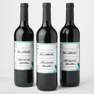 Square Cute Doodle Cartoon Memo Notes Wine Label